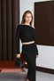 Blouse with Asymmetrical Neckline, Long Sleeves with Cuffs and Open Shoulders. Elastic Waist Midi Length Skirt. - 8
