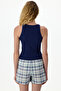 Navy Blue Mira Checked Plaid Shorts Pajama Set - 4