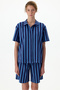 Navy Blue Midnight Striped Short Sleeve Shirt Shorts Pajama Set - 2