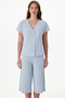 Spring Blue Sky Pointel Polka Dot Patterned Short Sleeve Capri Pajamas Set - 3