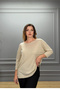 Women Beige Color Boat Neck Stretch Fabric 100% Cotton Yarn Thin Knitwear Blouse - 2
