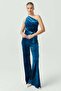 Women's One-Shoulder Velvet Jumpsuit - 5