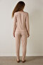 Beige Dreaming Leopard Print Crew Neck Long Sleeve Pajama Top - 4
