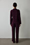 Burgundy Leopard Printed Corded Fabric Shirt Collar Long Sleeve Pajama Set - 4
