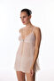 Beige Front Opening Embroidered Floral Babydoll - 3