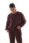 Brown Stitching Detailed Crew Neck Cotton Sweatshirt
