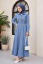 Denim Dress with Elastic Waist and Side Pockets - Ice Blue - 4