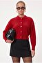 Women's Tilia Crop Red Knit Cardigan - 4