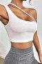 Women's White Single Shoulder Cross Strap Crop Top Bustier