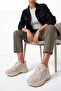 Women's Sneakers Thick Sole Lace-Up Athletic Shoes Pizen Beige - 2
