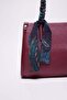 Women's Faux Leather Textured Bag with Scarf Detail - 6