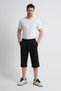 Black Men's Summer Capri Pants, Comfortable Fit, Side Pockets, Adjustable Elastic Waist, Embroidery Detail - 7