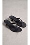 Women's Black Flip Flop Low Heel Leather Slippers 4 cm Byndprstyb08