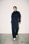 Women's Navy Blue 3-Thread Cotton Sweatshirt and Wide-Leg Sweatpants Set