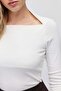 Women's Square Neck Ribbed Long Sleeve Blouse - 6