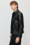 Men's Leather Coat with Zipper and Pocket - 3