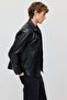 Men's Leather Coat with Minimal Stitching Detail - 5