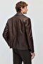 Men's Leather Coat with Zipper and Pocket - 5