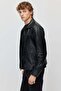 Men's Leather Coat with Minimal Stitching Detail - 3