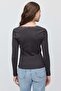 Women's Lace Detailed V-Neck Ribbed Long Sleeve Blouse - 5
