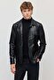 Men's Genuine Leather Coat with Pocket Detail - 2