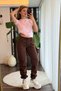 Brown Three-Thread Fabric Comfortable Fit Sweatpants with Elastic Waist and Laces
