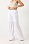 White Linen Textured Ethnic Pattern Loose Cut Wide Leg Trousers with Elastic Waist - 3