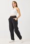 Black Canvas Woven High-Waisted Elastic Adjustable Detailed Mom Form Pants with Pockets
