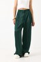 Green Satin Textured High Waist Loose Cut Wide Leg Pleated Pants with Pockets - 5