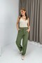 Green Canvas Fabric, Elastic Waist, Adjustable Lace-Up, Side Pockets, Relaxed Fit Trousers