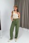 Green Canvas Fabric, Elastic Waist, Adjustable Lace-Up, Side Pockets, Relaxed Fit Trousers - 3