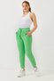 Green Knitted Fabric High Waist Elasticated and Tie-Detailed Comfortable Form-Fitting Trousers with Pockets - 3