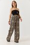 Black Viscose Fabric Elastic Waist Loose Fit Self-Belted Ethnic Patterned Trousers - 2