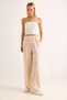 Pink Cotton Fabric Elastic Waist Wide Leg Line Patterned Relaxed Fit Linen Trousers - 2