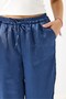 Petrol Blue Satin Elastic Waist Lace-Up Loose Cut Casual Trousers Suitable for Daily Use - 4