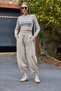 Beige Cotton Woven Fabric Gabardine Shalwar Form Trousers with Elastic Waist and Pockets - 3