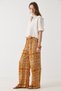 Camel Viscose Fabric Casual Ethnic Patterned Trousers with Elastic Waist and Adjustable Belt - 3