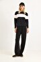 Black Modal Fabric Elastic Waist Comfortable Fit Side Stripe Detailed Pipe Leg Trousers