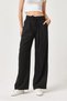 Black Viscose Textured High Waist Loose Cut Pants with Self Belt and Side Pockets - 4