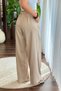 Cream Linen Textured Wide-Legged Pants with Elastic Waist, Comfortable Cut, and Striped Detail - 4