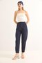 Navy Blue Striped Carrot Model Double Button Palazzo High Waist Detailed Woven Fabric Trousers