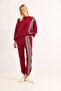 Burgundy Shaded Three-Thread Stretch Fabric with Side Stripe Embroidery and Elastic Cuffs Sweatpants - 3