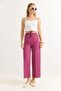 Pink Crepe Fabric High Waist Loose Leg Comfortable Cut Pants with Waist Belt