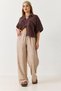 Mink Patterned Textured Elastic Waist Adjustable Detailed Loose Cut Comfortable Fit Trousers - 3
