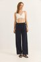 Navy Blue Elastic Waist Adjustable Wide Leg Comfortable Cut Pants with Rope Detail on the Sides