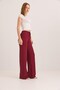 Burgundy Bubble Knitted Fabric High Elastic Waist Comfortable Fit Flexible Textured Straight-Leg Pants - 3