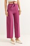 Pink Crepe Fabric High Waist Loose Leg Comfortable Cut Pants with Waist Belt - 3
