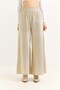 Beige Elastic High Waist Wide Leg Pants with Stitching Detail and Double Pockets, Comfortable Cut - 5