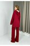 Red Flexible Textured Slit-Cuff Detailed Oversize Wide-Cut Comfortable Fit Pants - 5