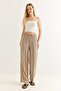 Mink Wrinkled Textured Elastic High Waist Comfortable Cut Longitudinal Striped Wide Leg Trousers